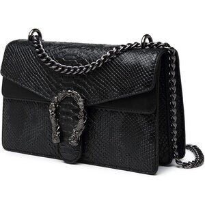 Snake Print Leather Crossbody Bag for Women with Chain Strap and Clutch Style